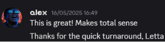 Astrocade: “Thanks for the quick turnaround, Letta.”